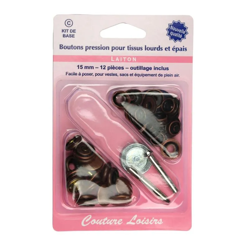 Boutons pressions 15 mm + outillage col. Bronze