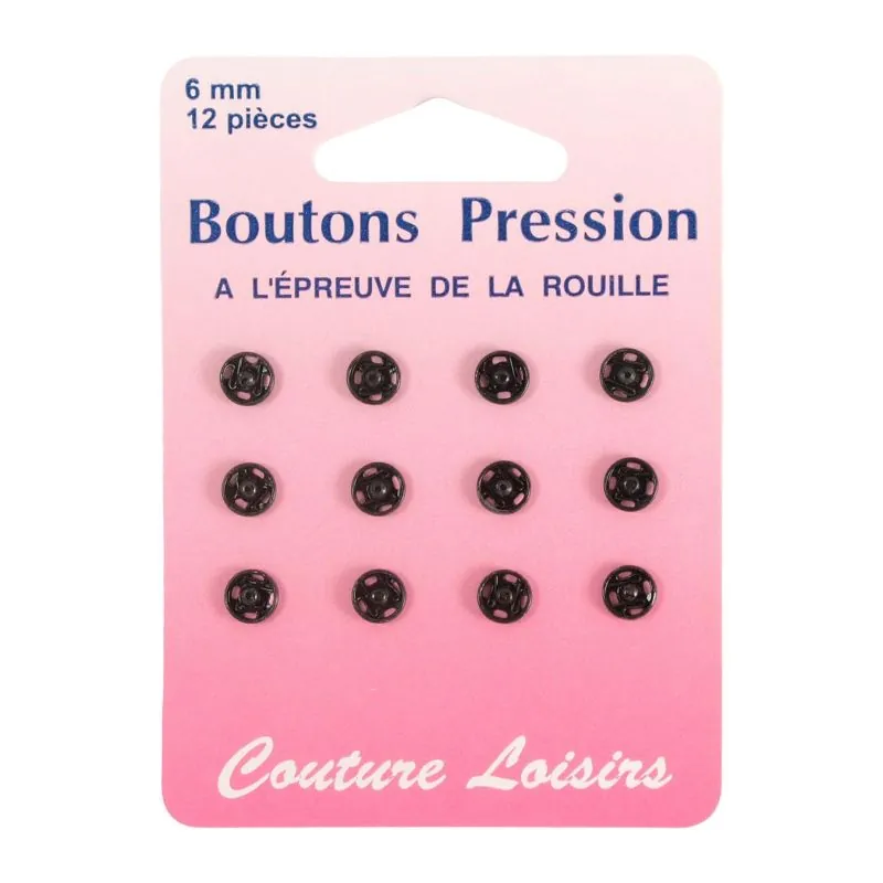 Boutons pression 6 mm noirs X12