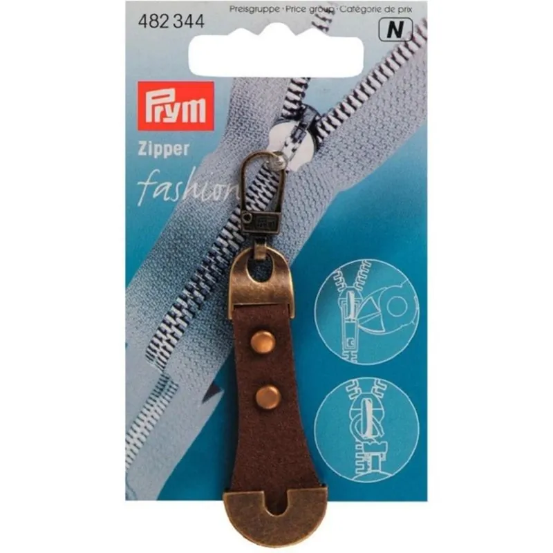 Tirette fashion - zipper cuir metal brun