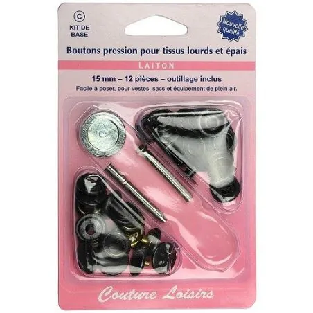 Boutons pressions tissus épais 15 mm + outillage n2