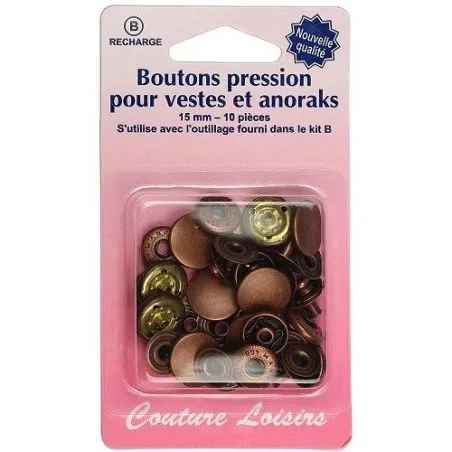 Boutons pressions anoraks 15 mm x10  col. Bronze