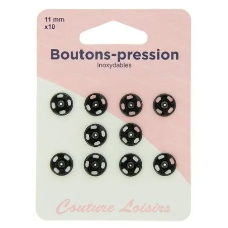 Boutons pression 11 mm noirs X10