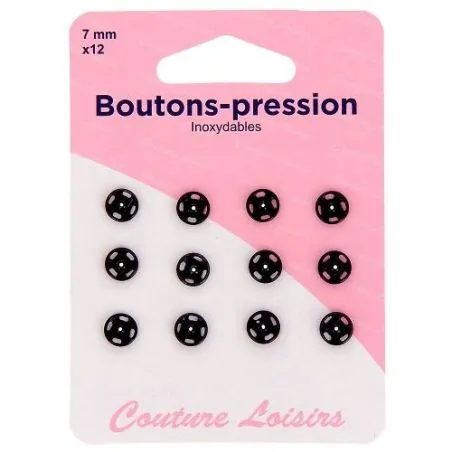 Boutons pression 7 mm noirs X12