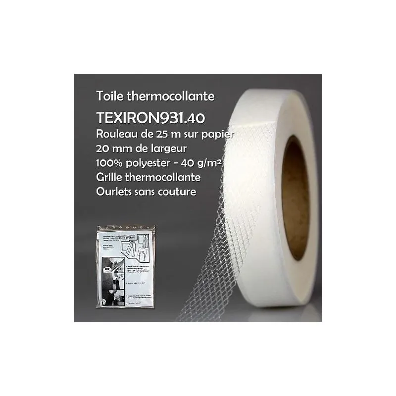 Rouleau 25 m thermocollante ourlets 20 mm 100% pol