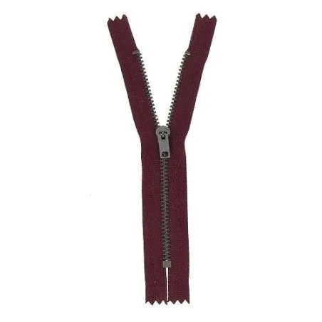 Non separable burgundy zipper for pants - 20 cm