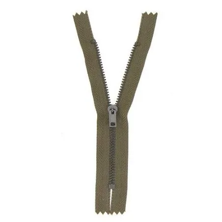 Khaki green non-separable zipper for pants - 20 cm