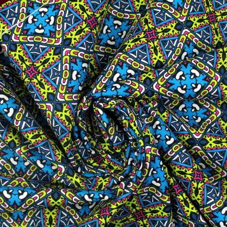 Tissu coton bleu marine imprimé géométrique