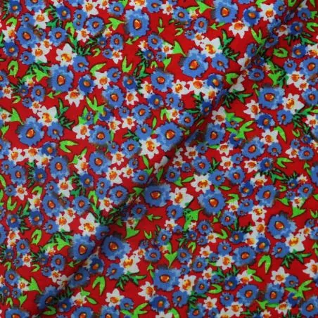 Tissu coton rouge imprimés fleuris