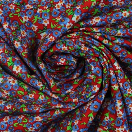 Tissu coton rouge imprimés fleuris