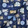 Tissu coton bleu marine imprimé plage - oeko tex