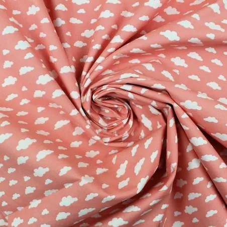 Tissu coton rose vif imprimés nuage