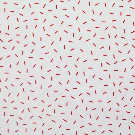Tissu coton blanc milleraie imprimé confettis rouge