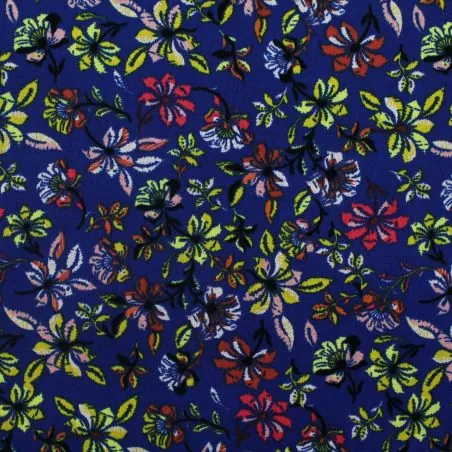 Tissu popeline de coton bleu roi imprimé fleuri