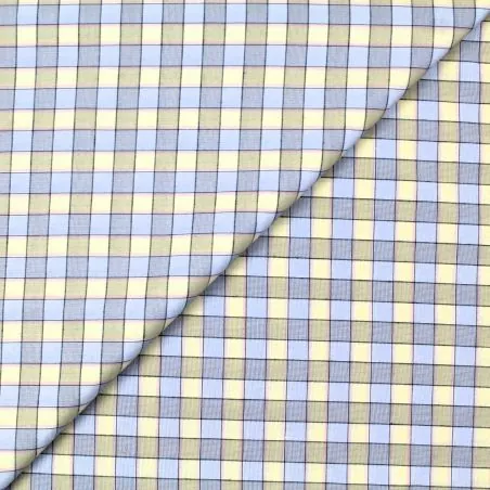 Tissu coton chemise blanc à carreaux jaune et bleu