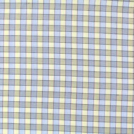 Tissu coton chemise blanc à carreaux jaune et bleu