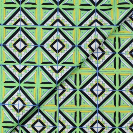Tissu coton vert pomme imprimé géométrique