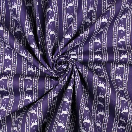 Tissu coton violet imprimé cerf