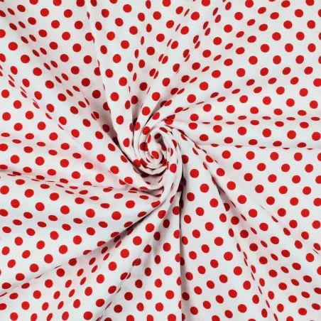 Tissu coton blanc imprimé pois rouge