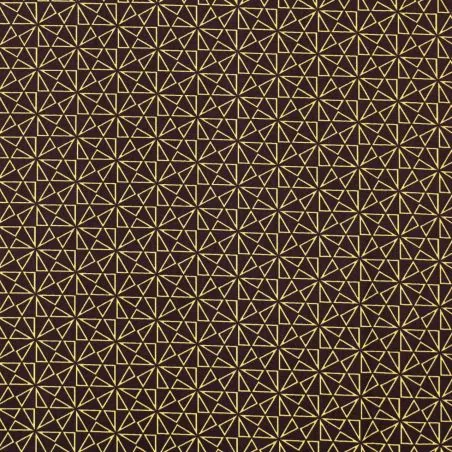 Tissu coton marron imprimé géométrique jaune