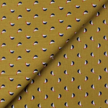 Tissu coton jaune moutarde imprimé voiliers