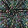 Tissu coton noir imprimé géométrique ronds multicolores