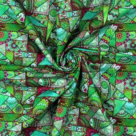 Tissu coton vert imprimé géométrique