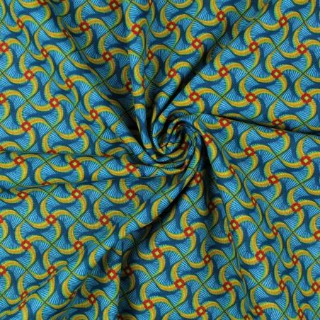 Tissu coton bleu turquoise imprimé géométrique