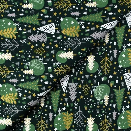 Tissu coton vert sapin imprimé sapin de Noël - oeko tex
