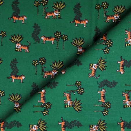 Tissu coton vert imprimés tigres