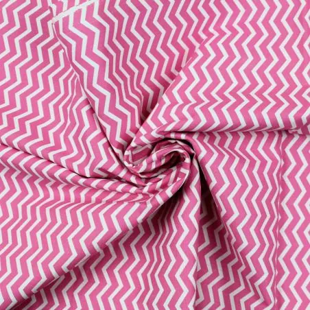 Tissu coton blanc imprimé géométrique rose