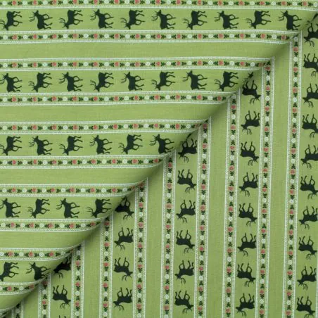 Tissu coton vert imprimé cerf