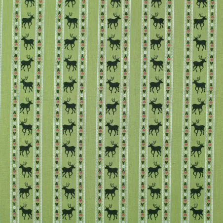 Tissu coton vert imprimé cerf