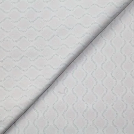 Tissu coton blanc imprimé géométrique rose et gris