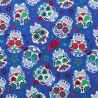 Tissu coton bleu roi imprimé tête de mort fleuri mexicain