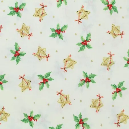 Tissu coton écru imprimé décorations de Noël