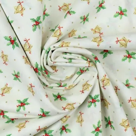 Tissu coton écru imprimé décorations de Noël