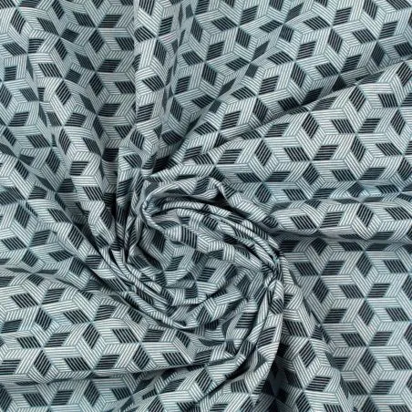 Tissu coton bleu imprimé géométrique