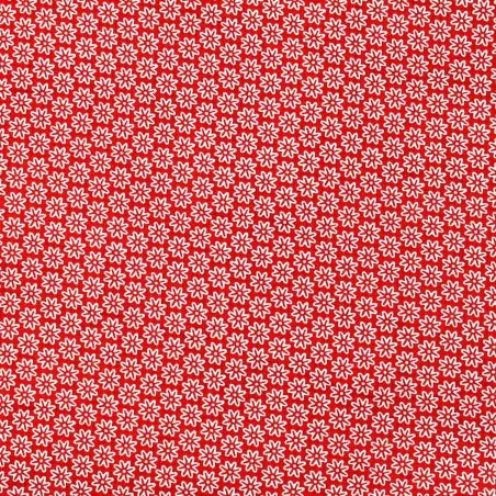 Tissu popeline de coton rouge imprimé fleuri blanc - oeko tex
