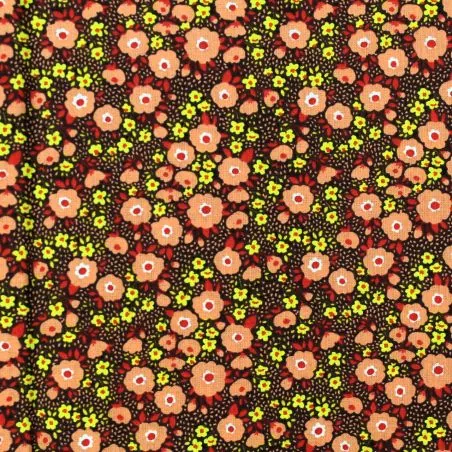 Tissu coton marron imprimé fleuri
