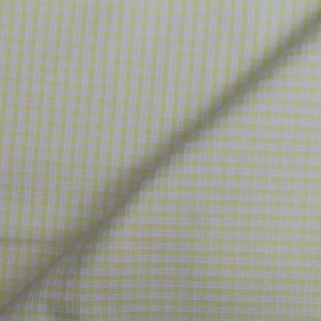 Tissu poly-coton blanc à carreaux jaune