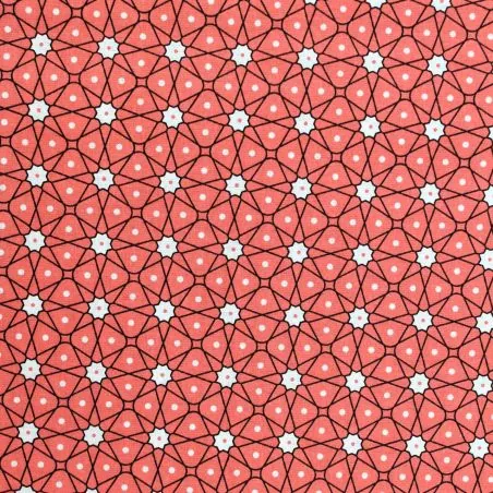 Tissu coton corail imprimé géométrique