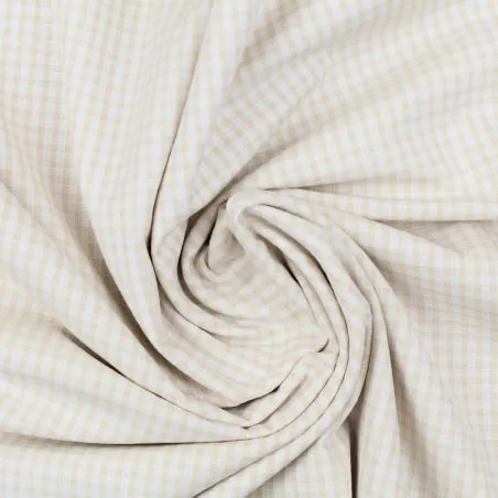 Tissu poly-coton blanc à carreaux nude