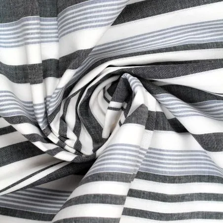 Tissu poly-coton blanc rayures gris