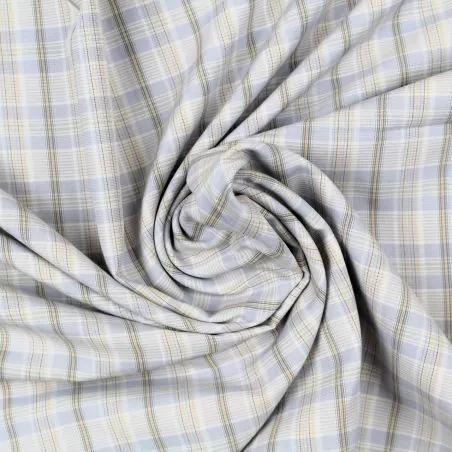 Tissu coton chemise écru à carreaux