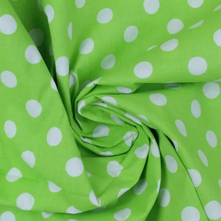 Tissu coton vert imprimé pois blanc