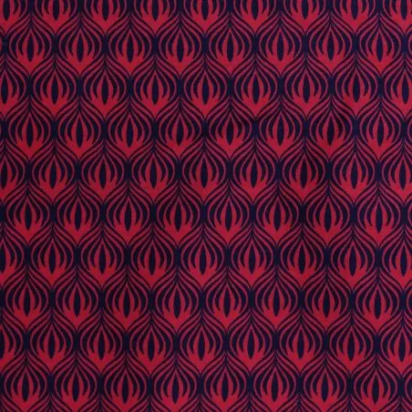 Tissu coton rouge imprimé géométrique noir