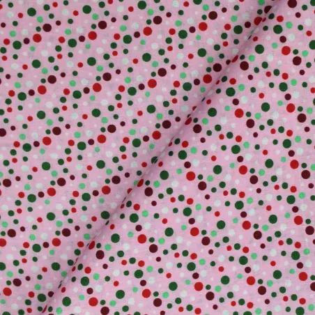 Tissu coton rose imprimé pois multicolore