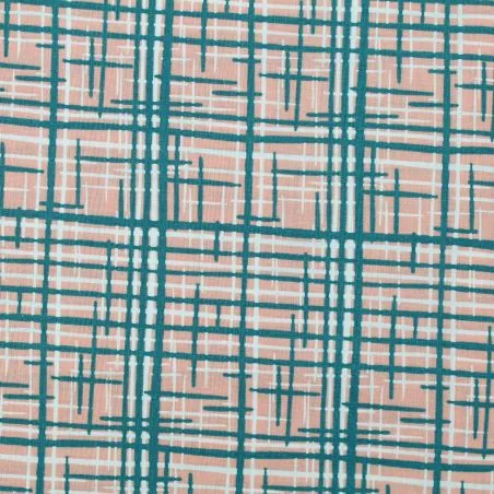Tissu coton rose saumon imprimé géométrique