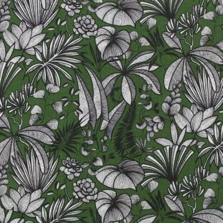 Tissu coton vert sapin imprimé fleuri