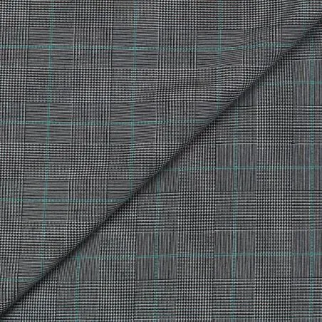Tissu écossais noir, blanc avec un liséré bleu